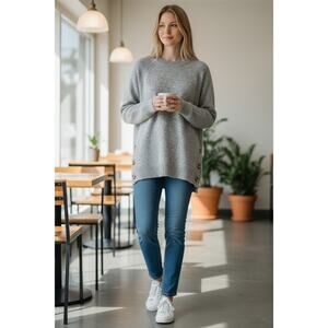 2/$30 STACCATO Sweater Size S Soft Gray Brown Buttons Oversized Crew Neck